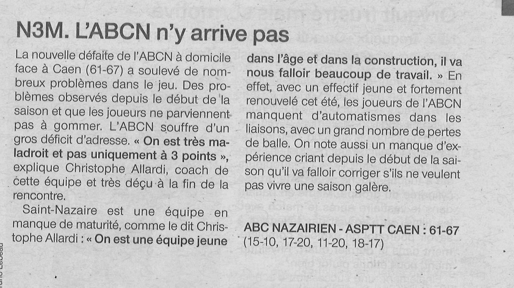 Ouest France du 06/11 : N3M. L’ABCN n’y arrive pas.