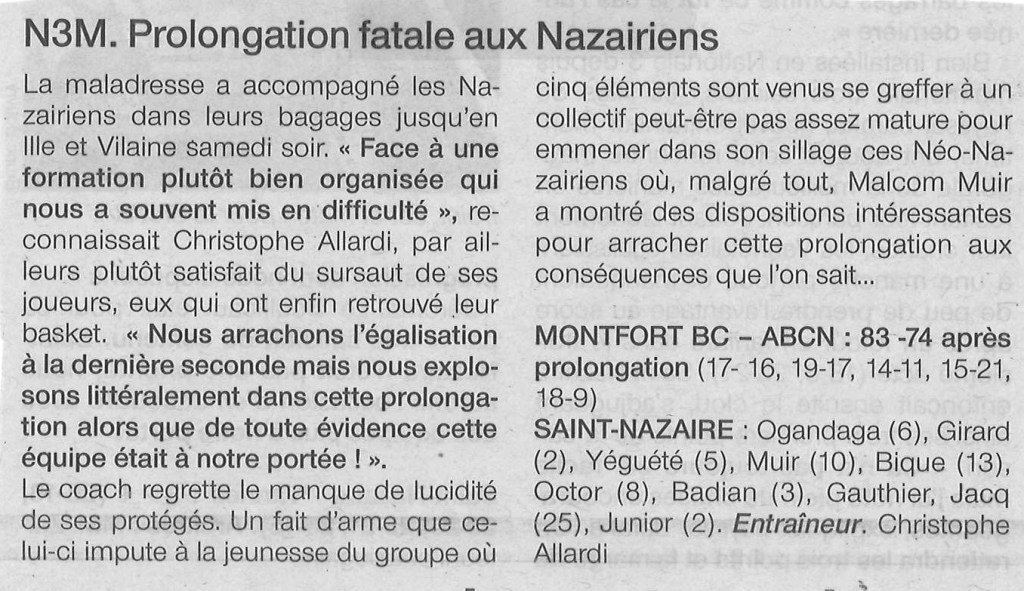 Ouest-France du 07/10/19 : Prolongation fatale aux&nbsp;Nazairiens