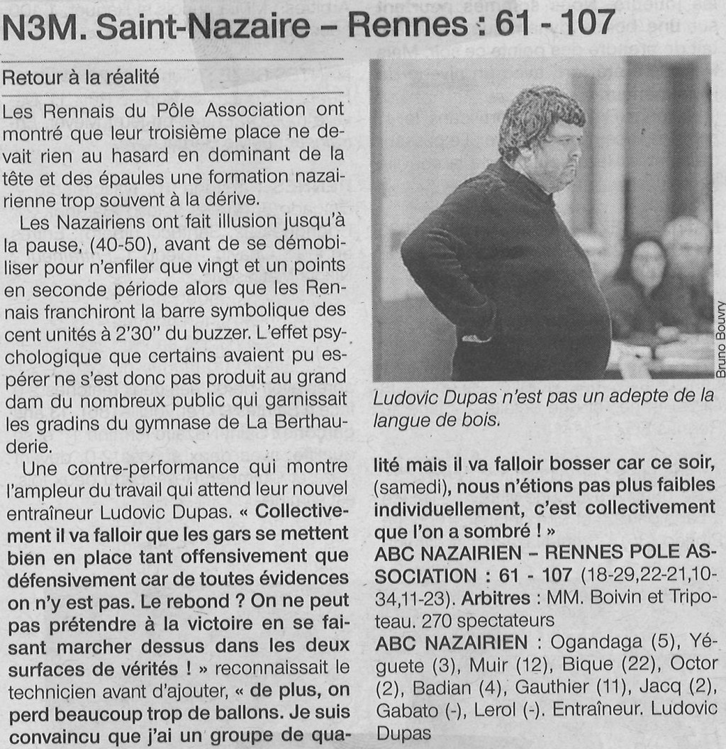 Ouest-France du 16/12/19 : Saint-Nazaire – Rennes : 61 –&nbsp;107